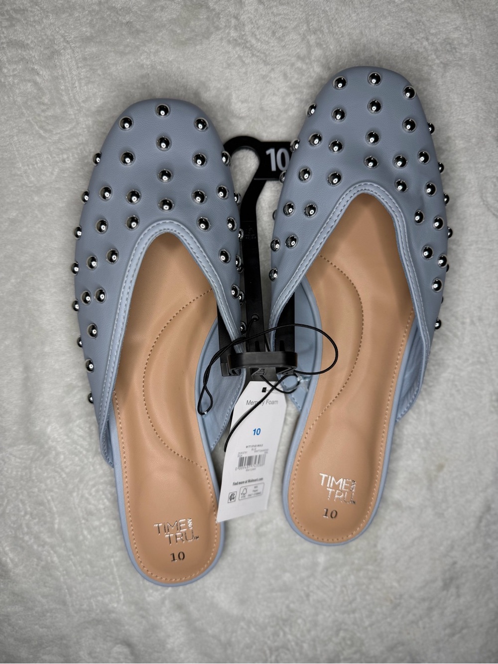 Time and Tru Powder Blue Studded Slip-On Mules